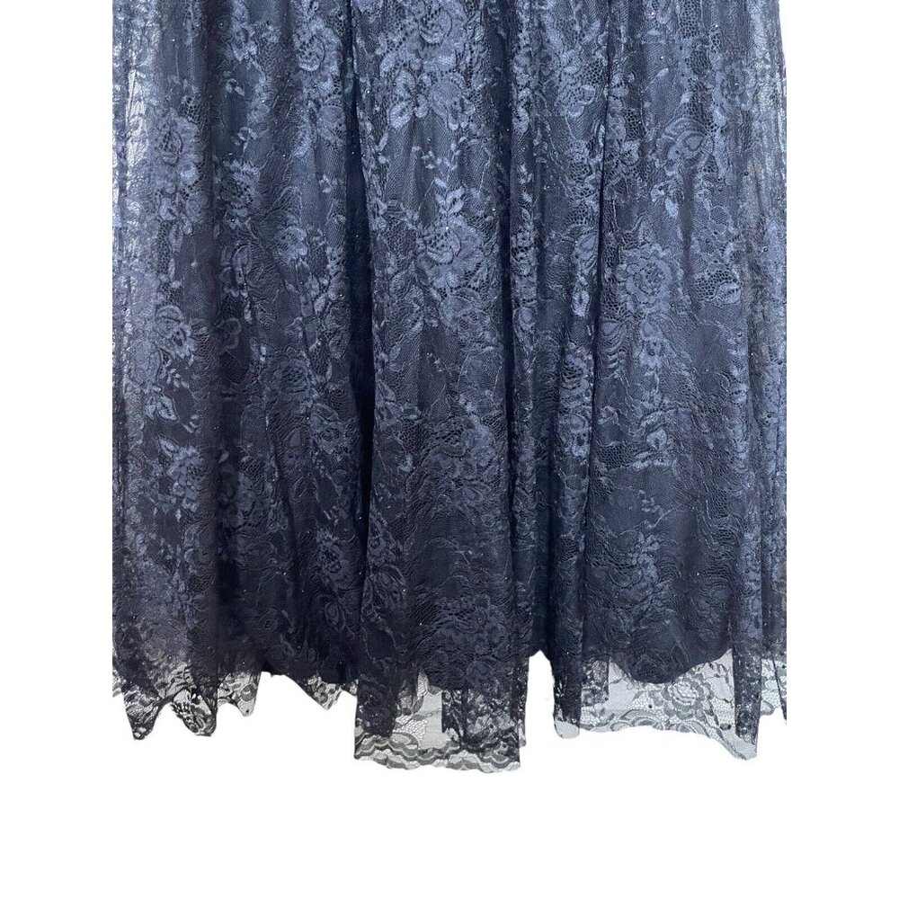 Mac Duggal Lace V-Neck Beaded Tea Length‎ Midi Cocktail Dress Black Size 14W - Picture 8 of 15